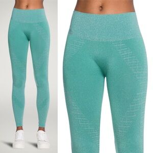 Wolford Shiny Grid Leggings Metallic Ice Jade Silver Athleisure Glam Designer S